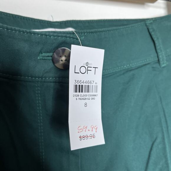 Loft Pleated Wide Leg Cropped Pants Green Womens Size 8 High Rise Trousers Work - Picture 5 of 8